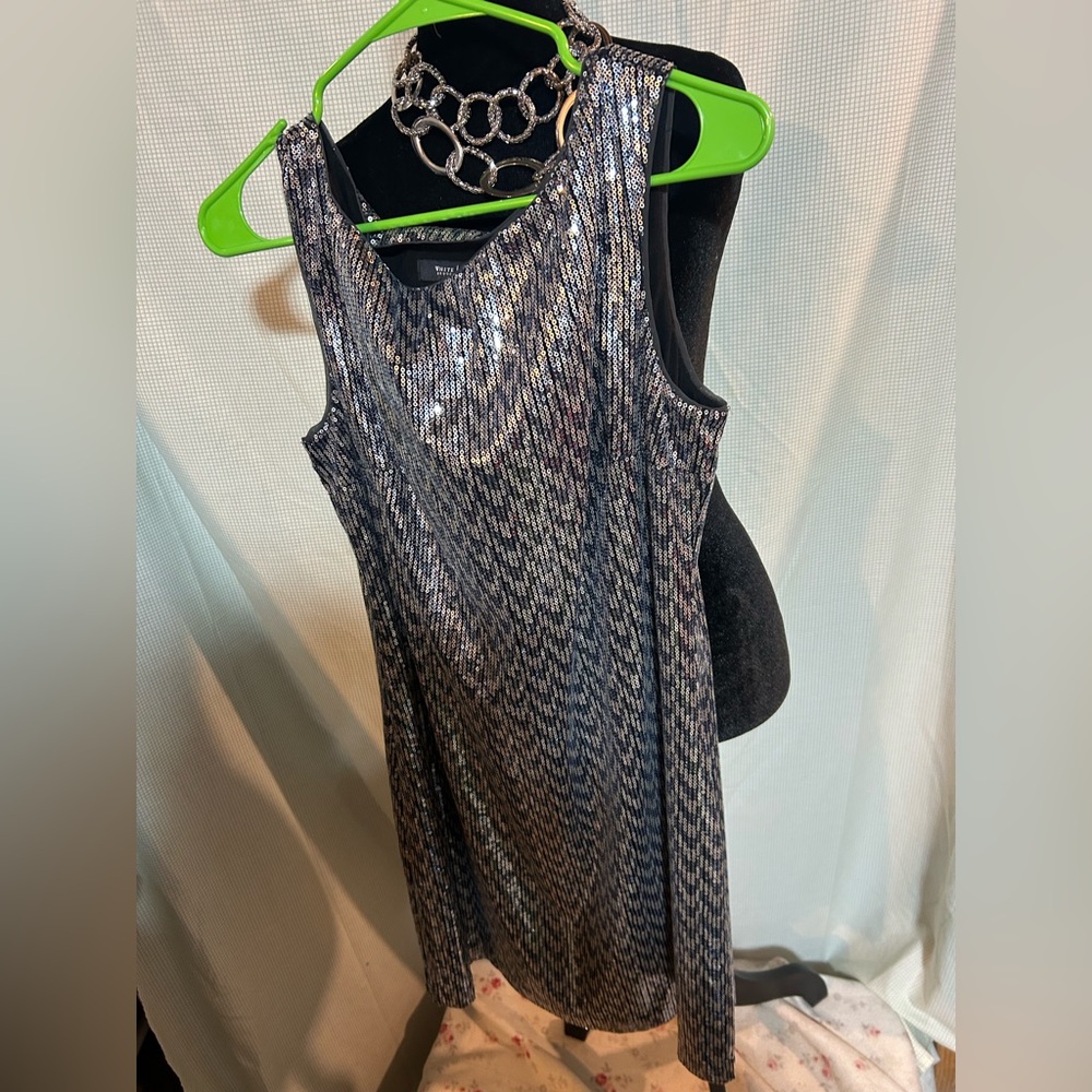 White House Black Market Metallic Silver and Black Mini Dress